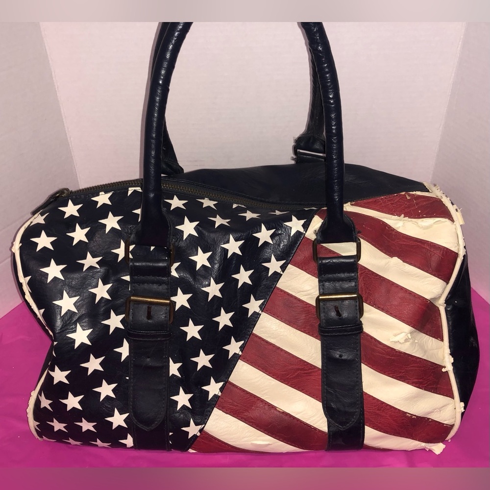 Stars Stripe Leather Look Satchel American Style Bag Blue Red White Accessories